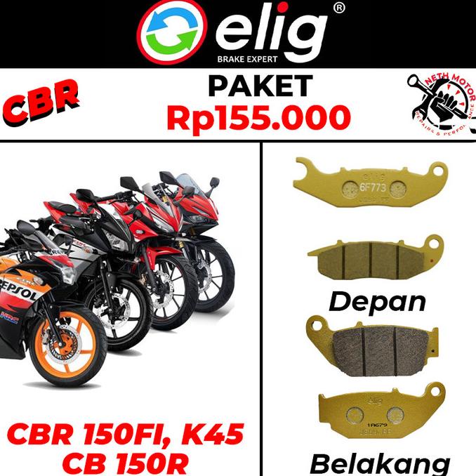 PAKET KAMPAS REM DEPAN BELAKANG ELIG CBR 150 FI,K45,K45G,CB 150 R