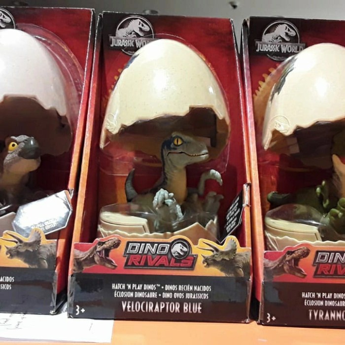 PROMO JURASSIC WORLD RIVALS DINO HATCH N PLAY T-REX VELOCIRAPTOR BLUE TERLARIS
