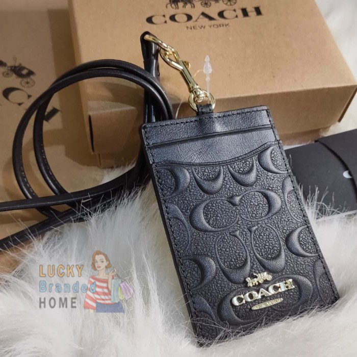 

Ch Lanyard Id In Signature Leather Embossed Black Original 100%