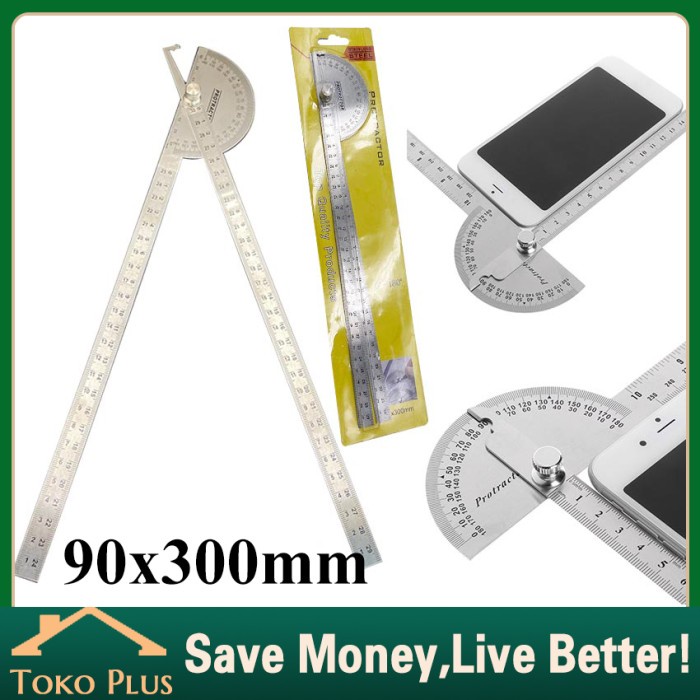 

Terlaris 90*300Mm Penggaris Busur 180 Stainless Steel Protractor Angle Ruler