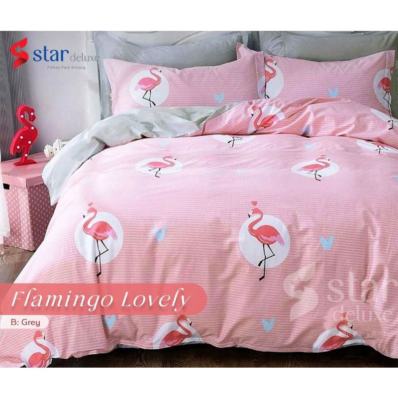 Katun Lokal Original Grade 1 kain Sprei meteran bahan Star Deluxe motif Flamingo Lovely