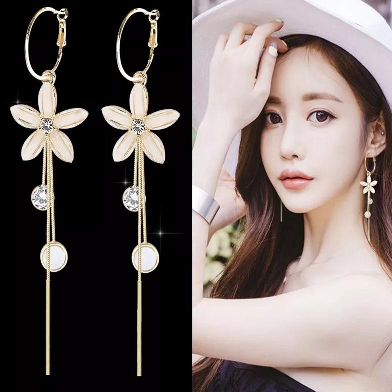 Terbaik Anting Korea Rumbai Panjang Aksen Bunga Tassel Panjang S925 Silver Needle Temperament Earrings Aw148 Wxs