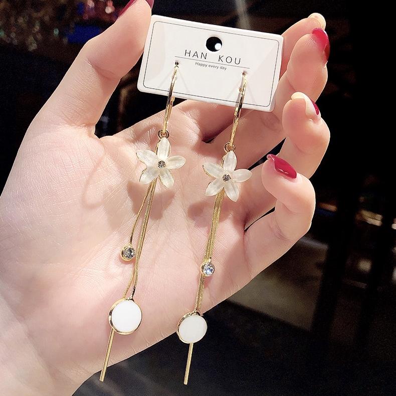 Terbaik Anting Korea Rumbai Panjang Aksen Bunga Tassel Panjang S925 Silver Needle Temperament Earrings Aw148 Wxs