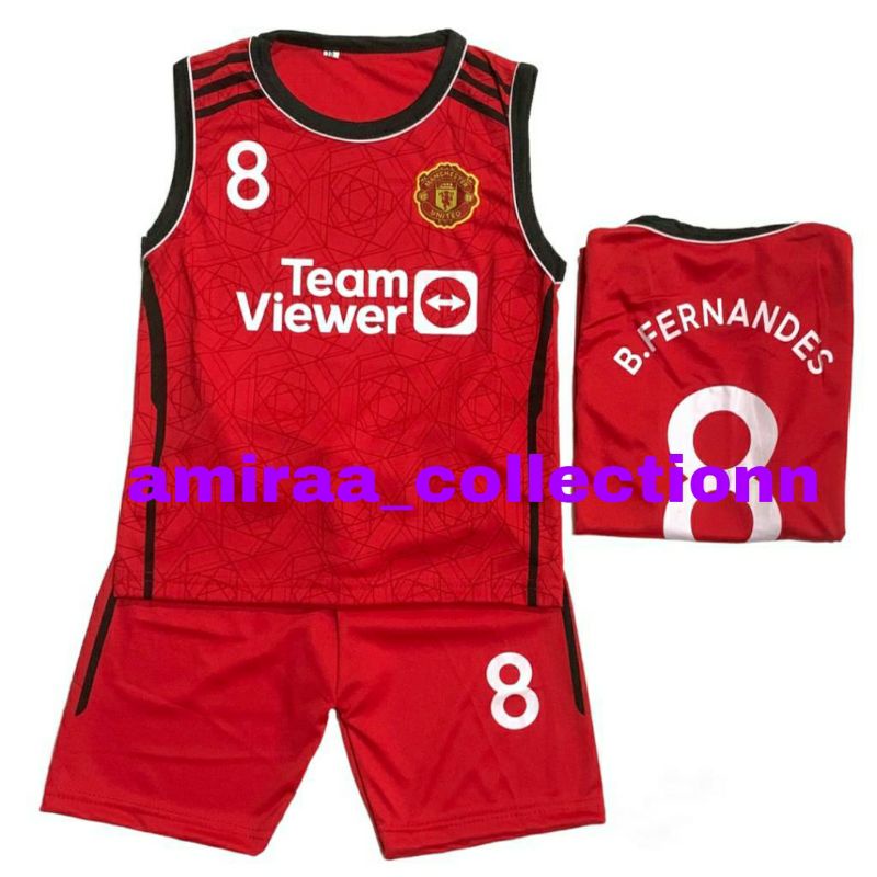 SETELAN BAJU JERSEY SINGLET SEPAK BOLA  TERBARU SET ANAK MU MERAH