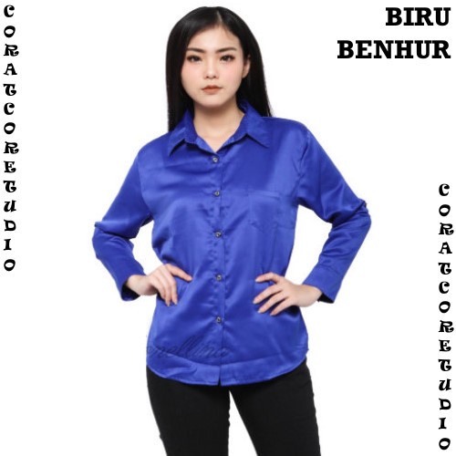 CORAT CORET Kemeja Wanita Panjang Satin BIRU BCA ELEKTRIK BENHUR CERAH