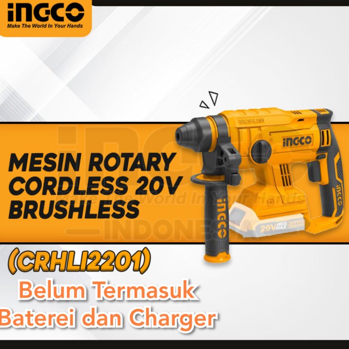 Best Seller Ingco Rotary Hammer Drill Cordless Bor Bobok Beton Baterai Crhli2201