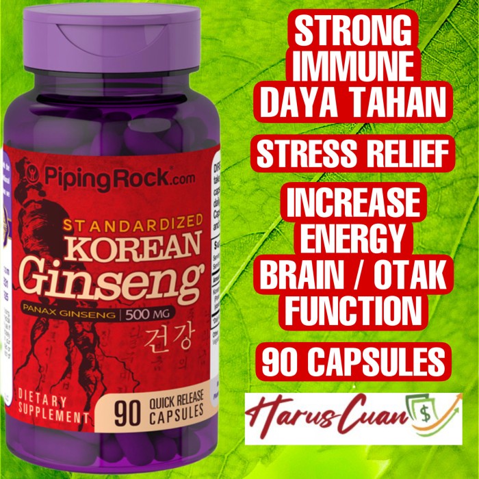 

Terlaris Piping Rock Usa Korean Ginseng 500 Mg 90 Capsules Strong Immune Energy