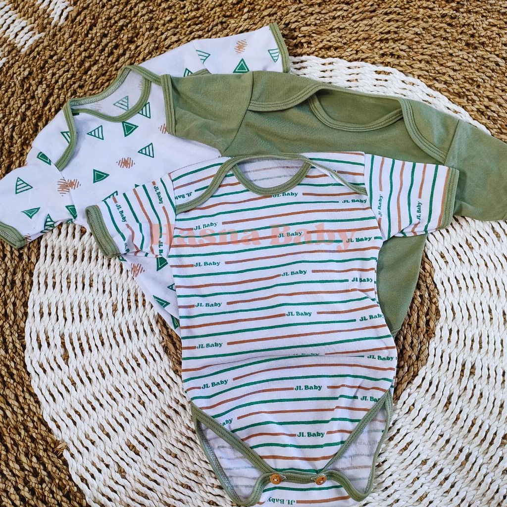 3 Pcs Jumper Bayi Baru Lahir/ Paket Jumpsuit Bayi / Paket Lahiran 3 Pcs Jumper Baby Gift Set Baby Newborn Seri Hijau Sage- Juragan Lebak