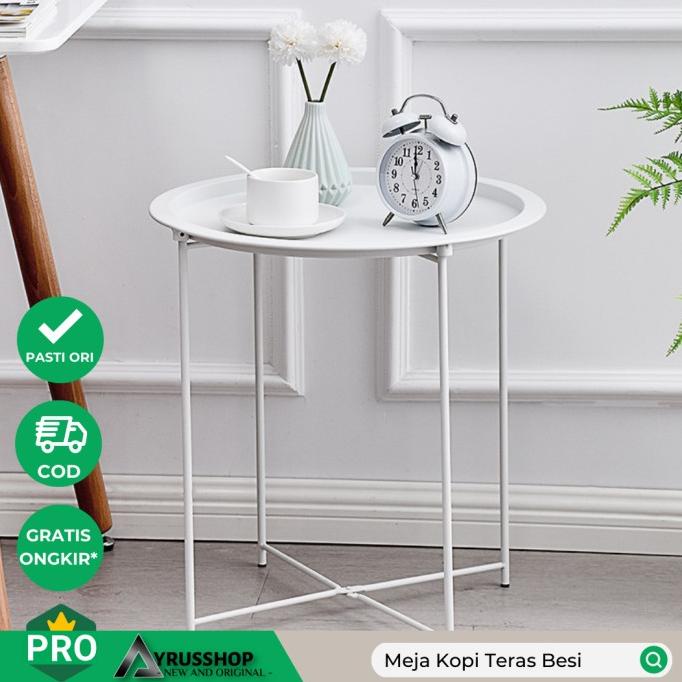 Meja Besi Minimalis Putih Soleil/Meja Teras/Taman/Makan/Cafe/Coffee