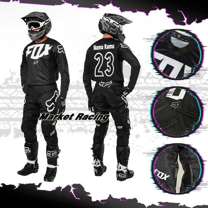 Bestseller Pakaian Baju Jersey Set Balap Motor Trail Cross Motocross Custom Hitam