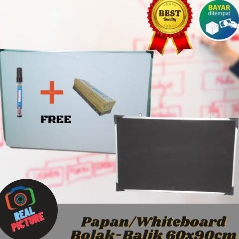 

Terlaris Chalk Whiteboard/Papan Tulis Dua Sisi (Spidol Dan Kapur) Ukuran 90X60 Cm