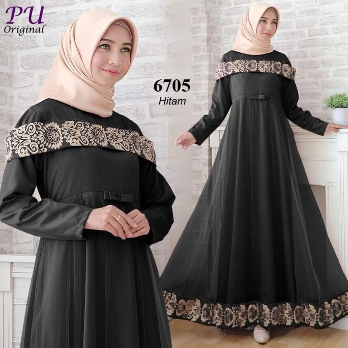 6656 syari dress maxi gamis motif renda hitam baju muslimah pesta 6657