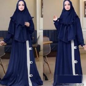 6702 syari gamis busui baju muslimah pesta navy bergo khimar fit XL