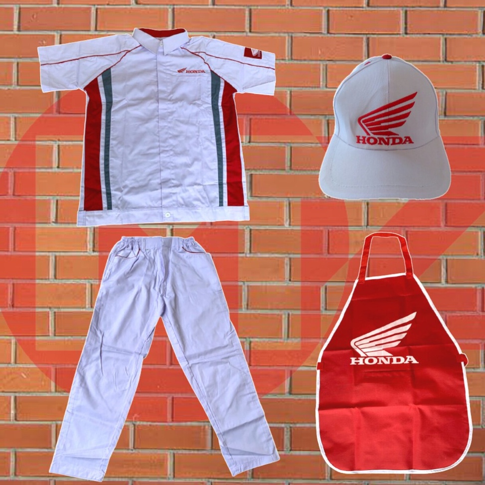 Kekinian.. Baju Mekanik Honda Set AHASS (Baju, Celana, Topi, Celemek) 0AL