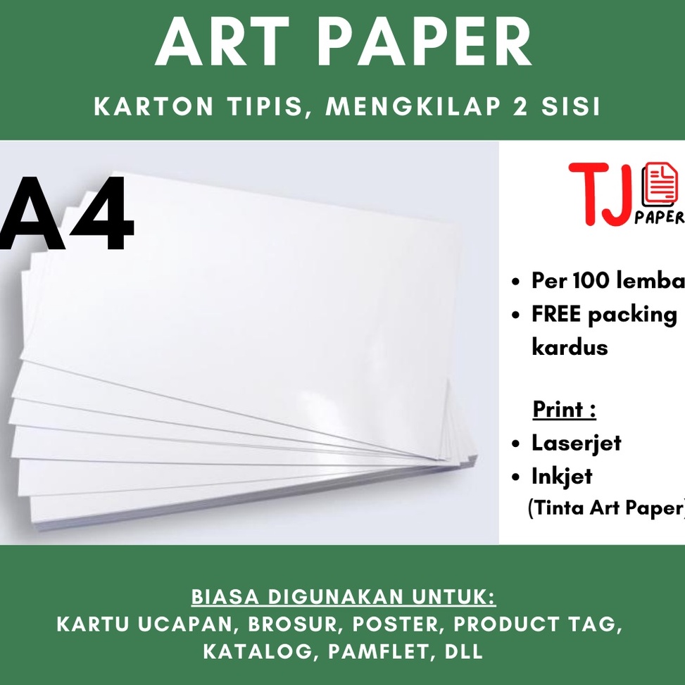 Buruan beli (100 lembar) Art Paper A4 100 / 120 / 150 gsm - Glossy, mengkilap 2 sisi WRY