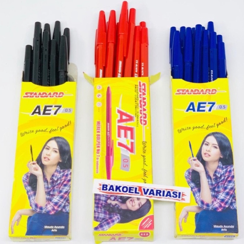 

[Star] (1 pack )Pulpen Standart AE7 Bolpoint Bulpen Hitam, Merah, Biru ORI