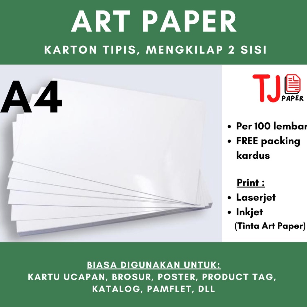 

Pasti Murah.. (100 lembar) Art Paper A4 100 / 120 / 150 gsm - Glossy, mengkilap 2 sisi 54