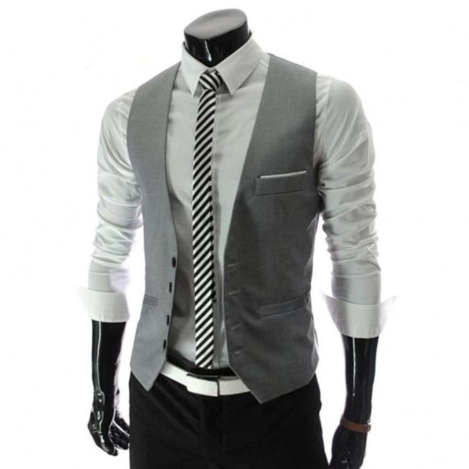 Best Seller Setelan Rompi Jas Pria Katun Biru Dongker Rom 477 Pengiriman Cepat