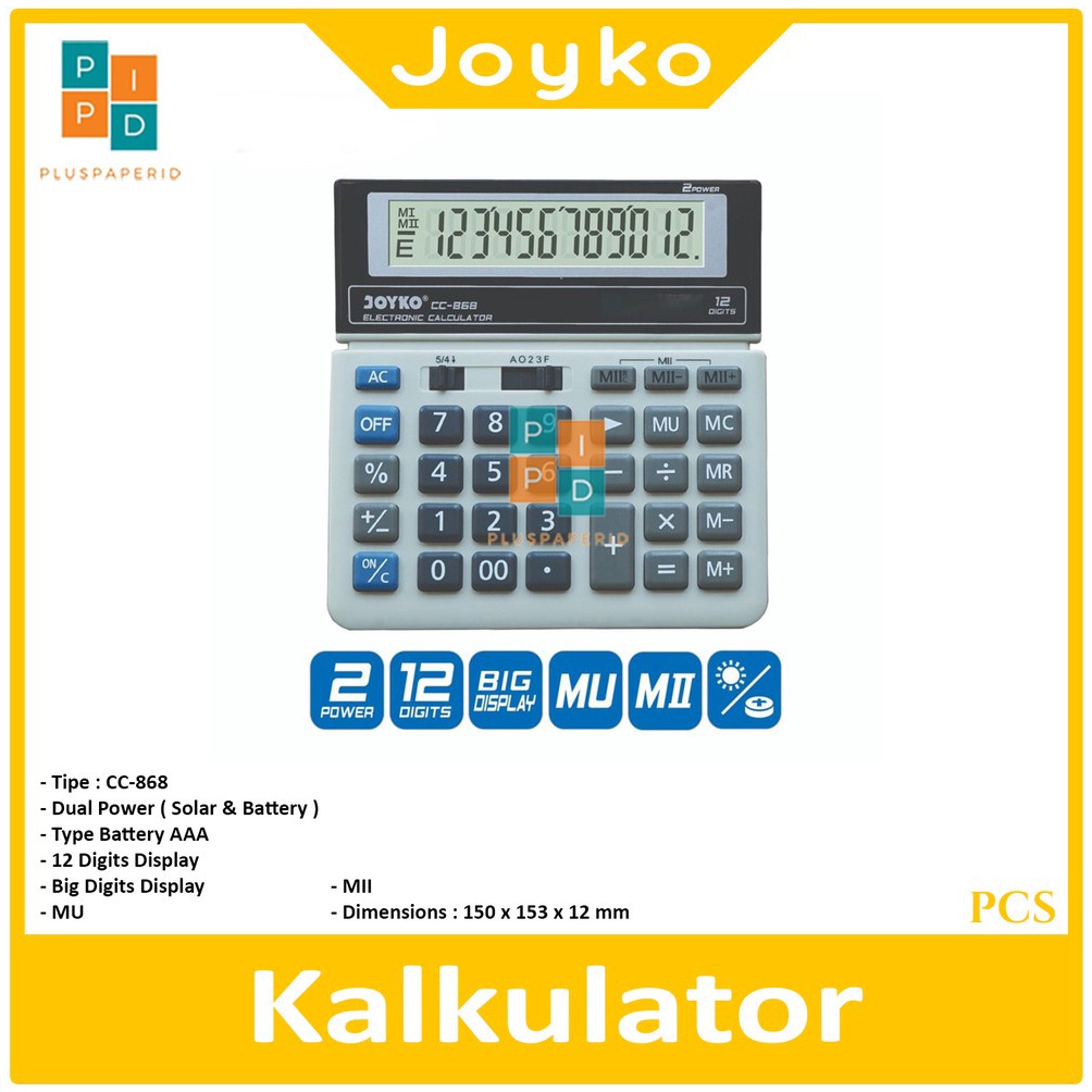 

Harga Murah.. JOYKO - Calculator - Kalkulator CC-868 12 Digits - Pcs 63
