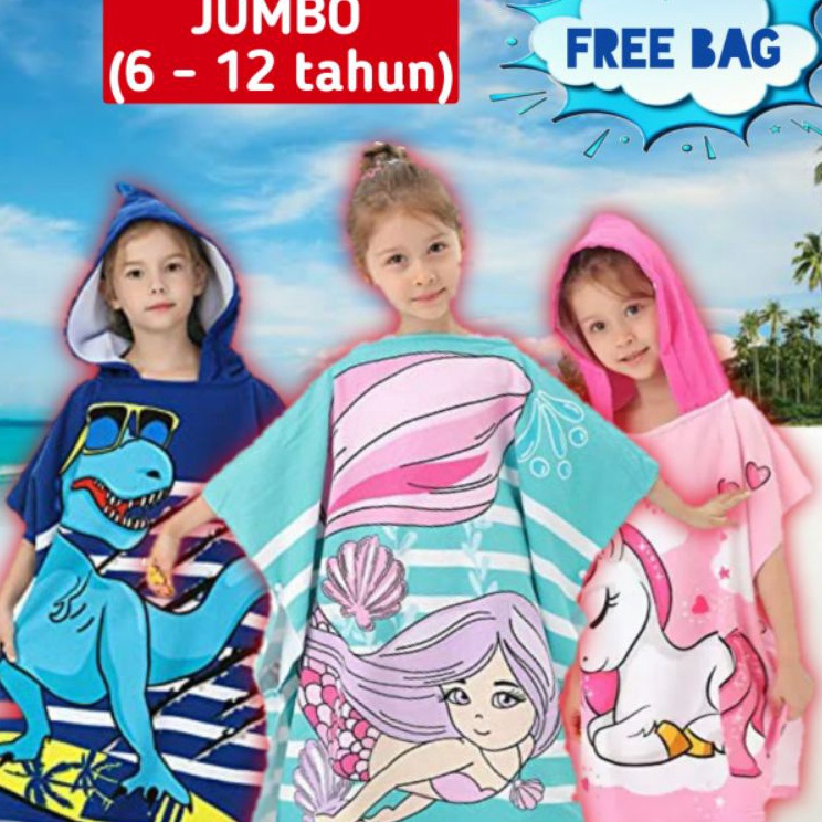 Terbatas HANDUK PONCO JUMBO ANAK USIA 6, 7, 8, 9, 10, 11, 12, 13 TAHUN, HANDUK RENANG, HOODIE KARAKT