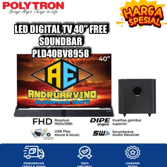 POLYTRON LED TV 40 Inch Full HD - PLD40BV8958 Digital TV Free SoundBar