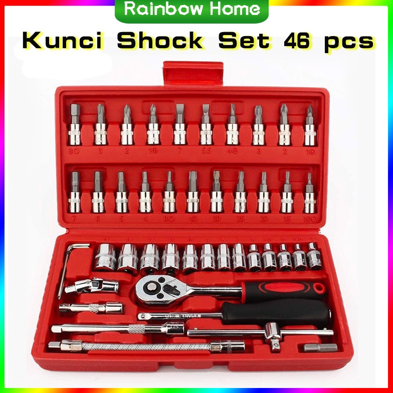 &6H6N-B (COD) Rainbow  Home Socket Wrench Pas Socket Set 1/4 Car Repair Tool 46 pcs Lengkap Socket T