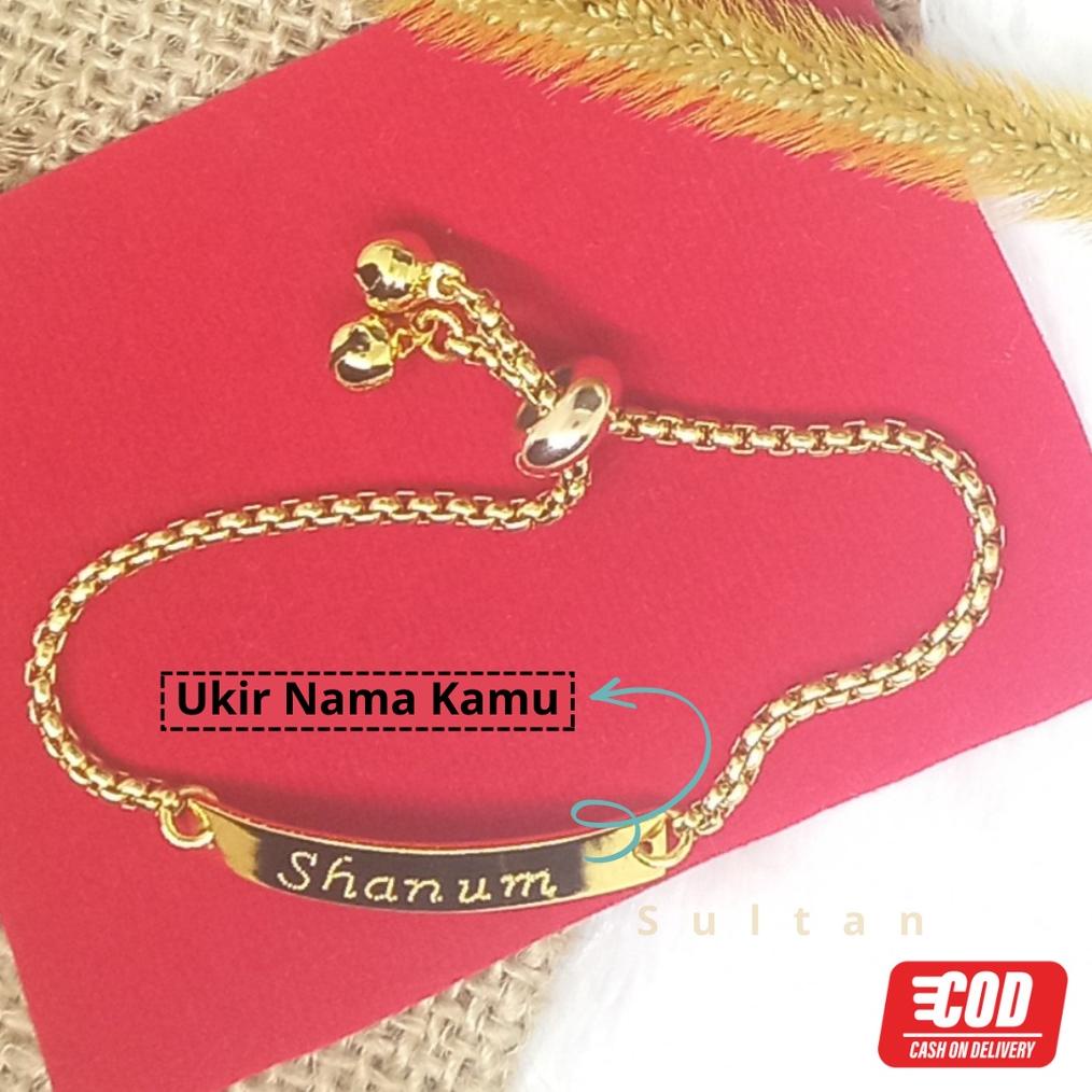 TOP 100 Gelang Anak dan Dewasa Ukir Nama Titanium Lapis Emas | Gelang Serut Ukir Nama Lapis Emas COD