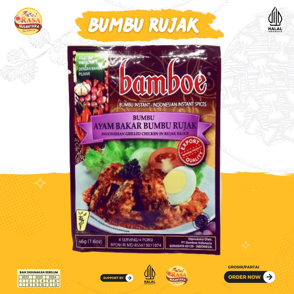 

BUMBU AYAM BAKAR BUMBU RUJAK INSTANS BAMBOE EXPORT AYAM BAKAR BUMBU RUJAK