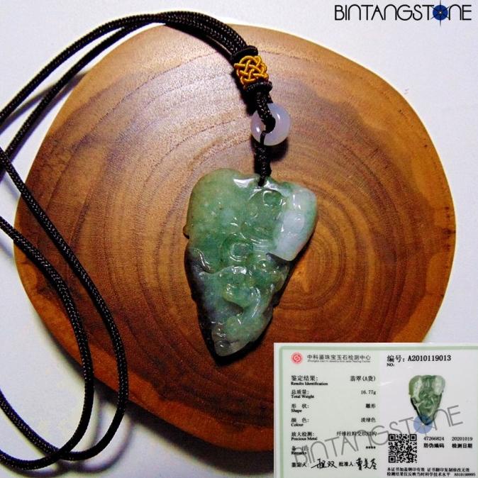 ------] Kalung Giok Fei Cui Asli Burma Type A Liontin Oily Green Brown Jadeite