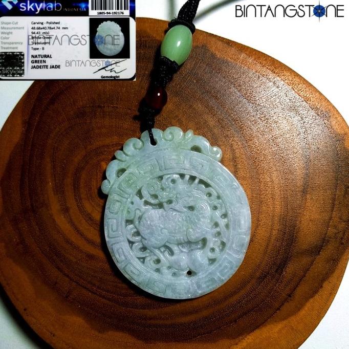 %%%%] Kalung Giok Fei Cui Asli Burma Myanmar Jadeite Jade Liontin Ukir Memo