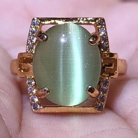 langsung order saja] Cincin Wanita batu Akik Cat Eye Mata Kucing Hijau Tosca