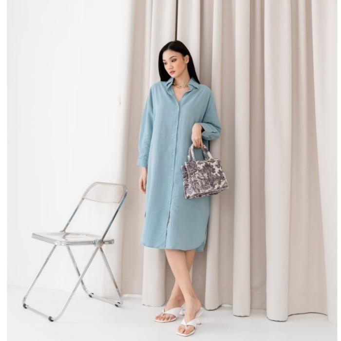 (( BISA COD) VEGA DRESS LINEN POLOS LENGAN PANJANG CASUAL BIG SIZE