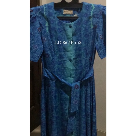 Dress Wanita Batik Biru Model Jadul