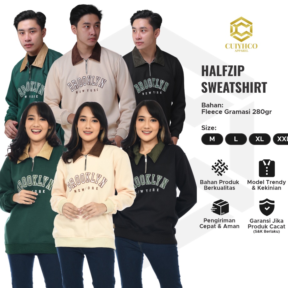 sweater half zip combinasi / Jaket Relaxed Fit Sweatshirt / Jaket Crewneck Zipper