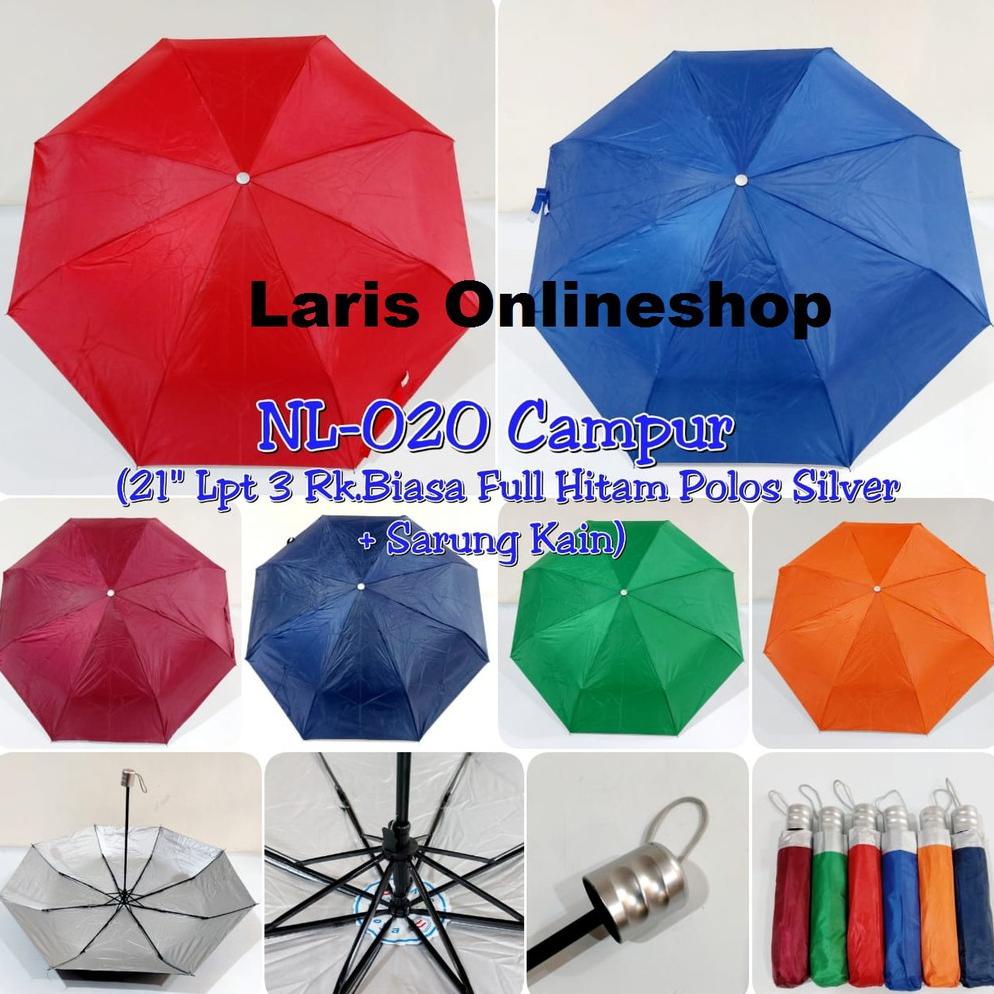 Terlaris Payung Lipat 3 Termurah Polos Warna+Sarung / Payung Lipat 3 / Payung Lipat 3 Promosi 2023