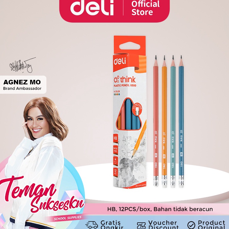 

Deli Pensil Plastik HB 12PCS/Kotak, dengan Ujung Penghapus, Bentuk Segitiga EU50000 7v77s