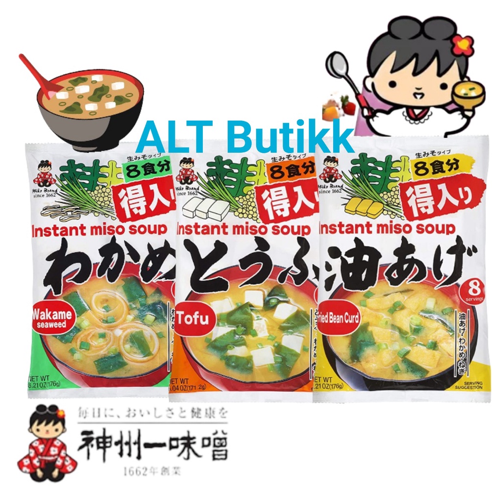 

Ready stock MIYASAKA INSTANT MISO SOUP | WAKAME | TOFU | FRIED BEAN CURD | 8 PORSI | PRODUCT OF JAPAN 51