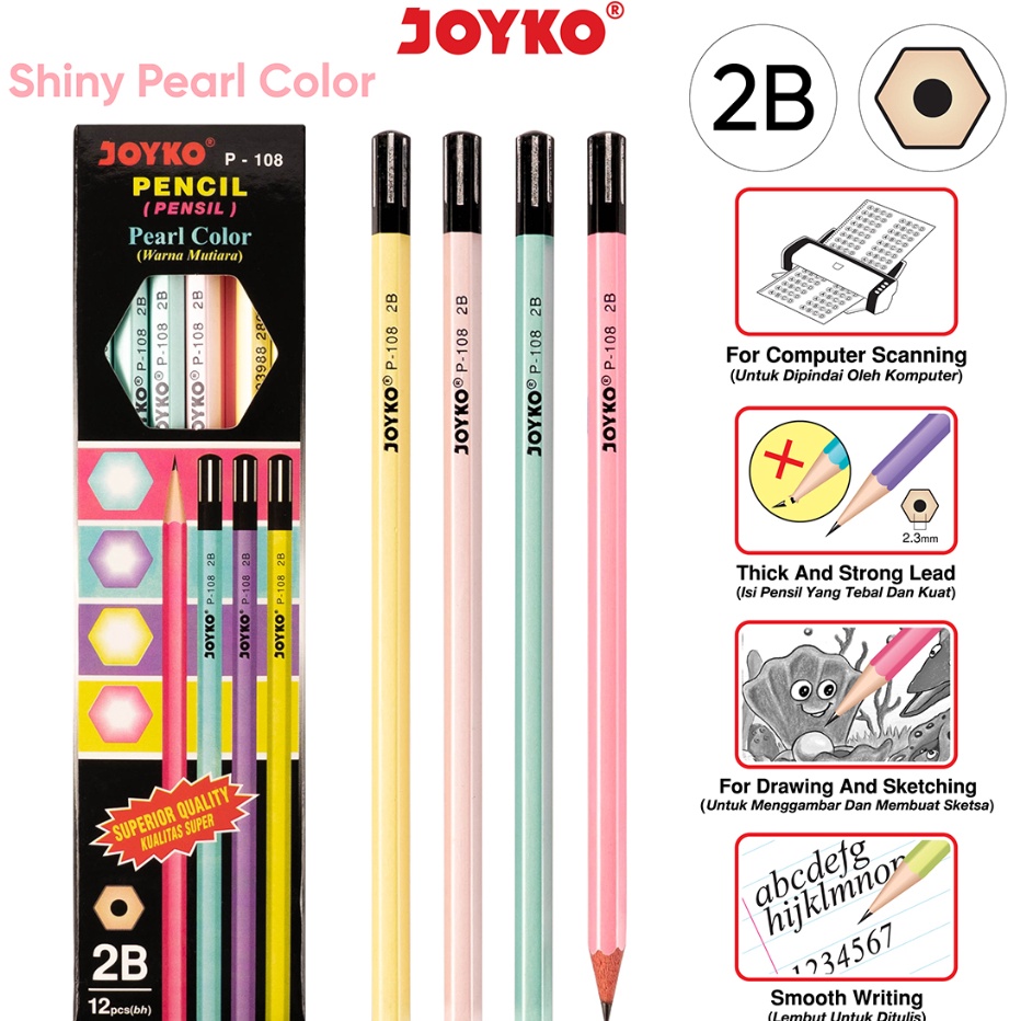 

៚ IV 9885 Pencil Pensil Joyko P-108 2B Pearl 1 BOX 12 PCS TERMURAH ♛