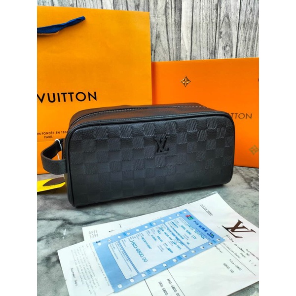 pouch/tas tangan lv damier embos hitam mirror