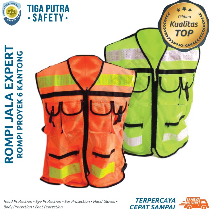 ✿Laris❇ MBRBU Rompi Safety Proyek Orange & Hijau / Safety Vest 6 Kantong Scotlight Expert Lynx F45 ➤