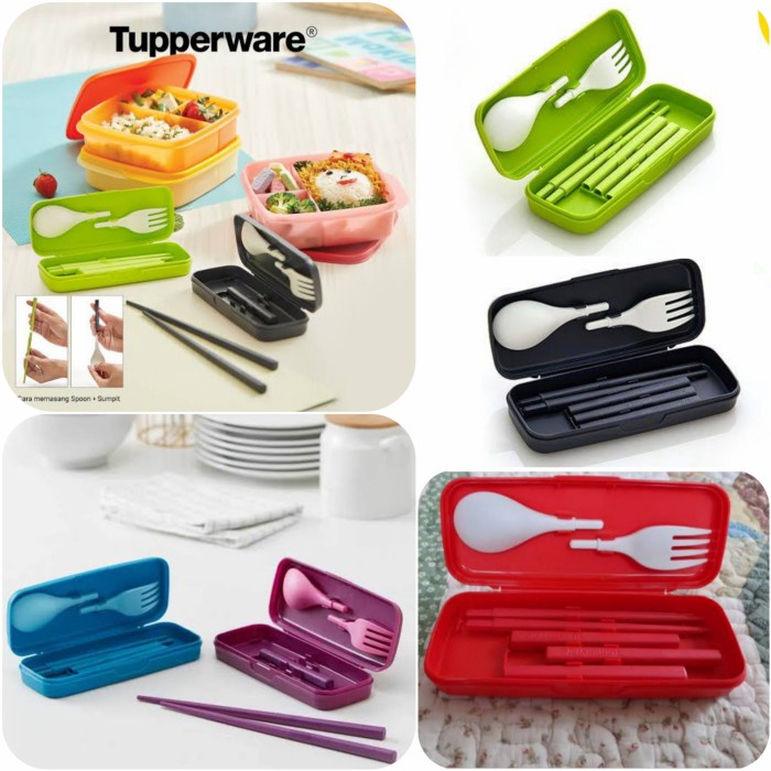 Tupperware Cutlery Set Lengkap Case Sendok Garpu Sumpit Chopsti