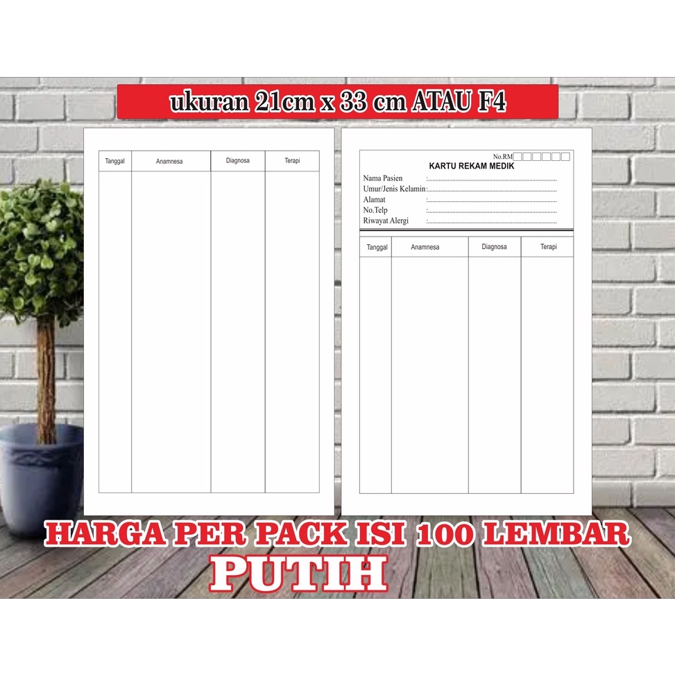 

←Stok Banyak➧ 0CCM9 Kartu Rekam Medis / Kartu Status Pasien Medical Record Ukuran 21cm x 30cm ISI 100/PACK(custom kop) K99 ✶Stok Banyak