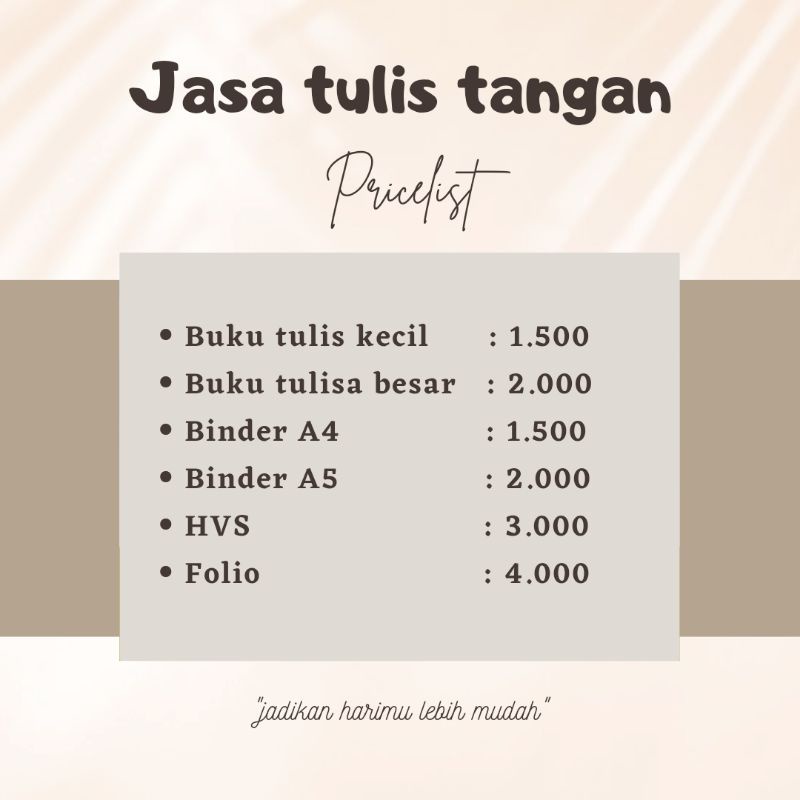 JASA TULIS TANGAN (Latin, Arab, Inggris)