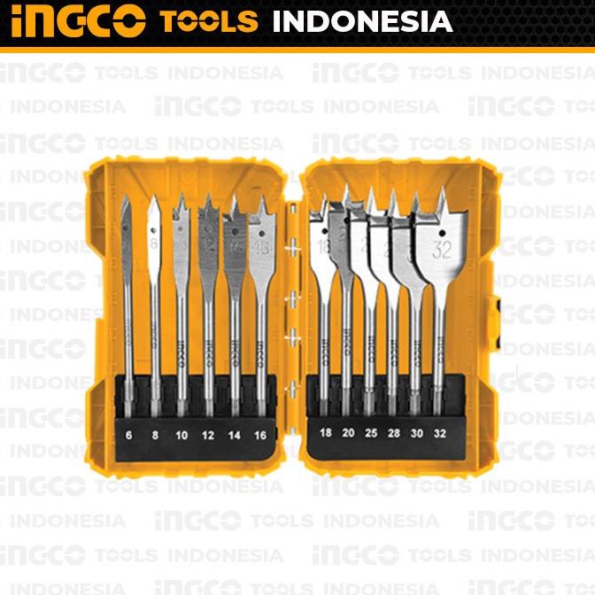 12Pcs Flat Wood Drill Bits (6-32Mm) Ingco Akdl1201 Mata Bor Kayu Kipas