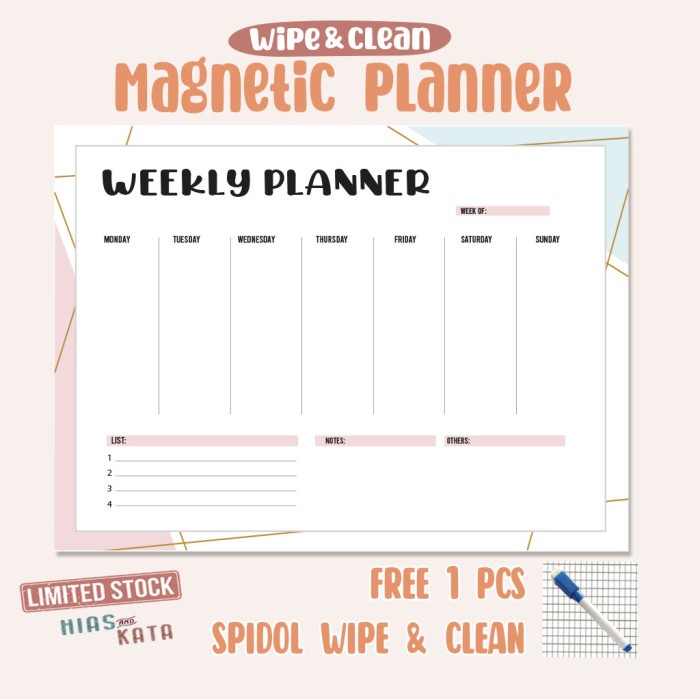 

Terlaris Magnetic Weekly Planner Minimalist Lines Magnet (Free Spidol Magnet)