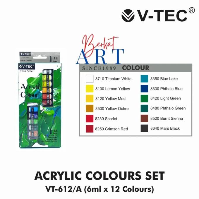 

Vtec Acrylic Colours 12 Warna / Cat Akrilik V-Tec Set 6Ml
