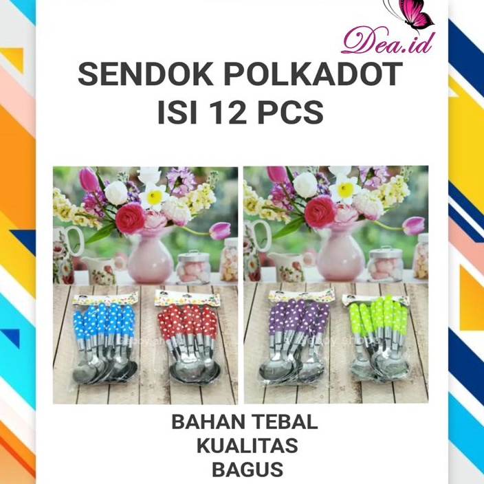 ー cf [DEASHOP] SENDOK MAKAN POLKADOT LUSINAN - 12 PCS - SET ALAT MAKAN CANTIK - SET SENDOK GARPU POL