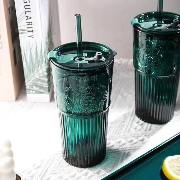 Tumbler Starbucks Coffee Korean Korea Glass Kaca + Sedotan + Tutup