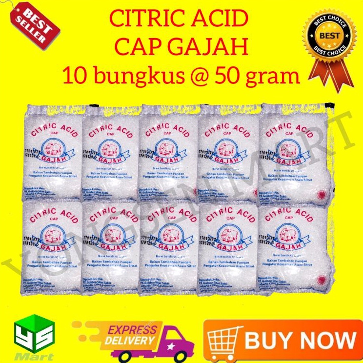 

Kirim Langsung Citric acid cap gajah 10 bungkus @ 50gr asam citrun , pemutih pembersih pakaian Diskon