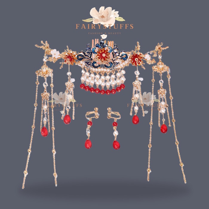 Terlaris Set Hairpiece Sangjit Anting Tusuk Konde Aksesoris Rambut Cina Premium